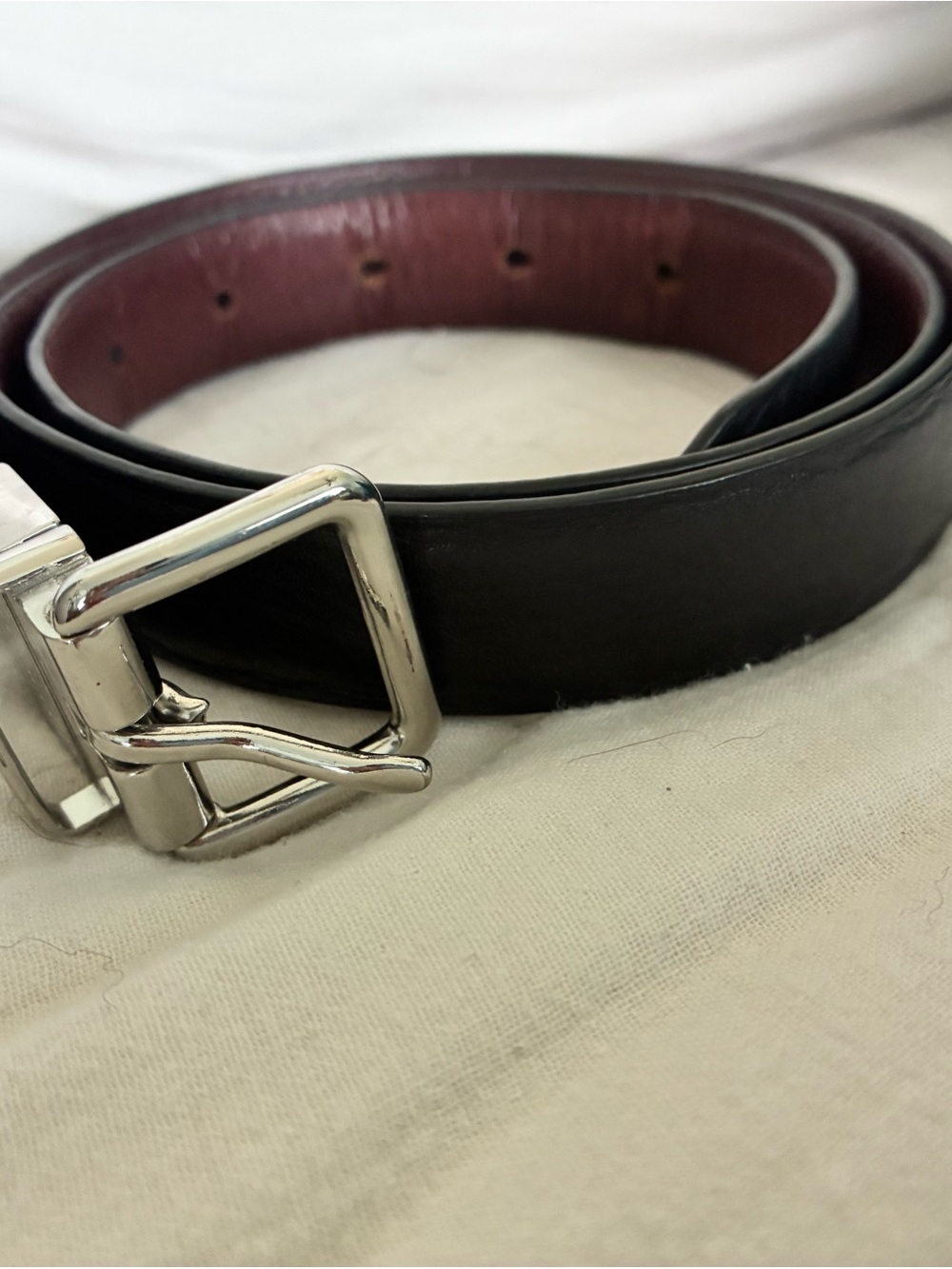 Cole Haan Black Exterior Brown Interior Leather Belt with Silver Buckle size L
